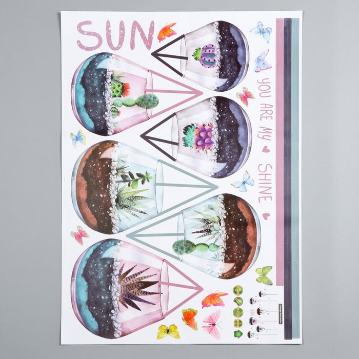 Наклейка интерьерная «Флорариумы с суккулентами», 50×70 см