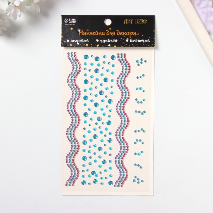 Наклейка - стразы «Река», голубая, 22.5×11.5 см